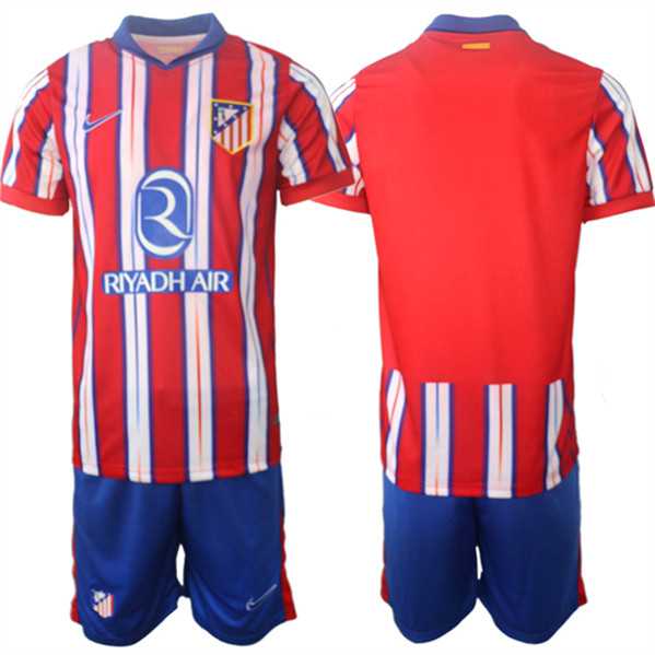 Mens Atletico Madrid Blank 2024-25 Red White Home Soccer Jersey Suit->->Custom Jersey